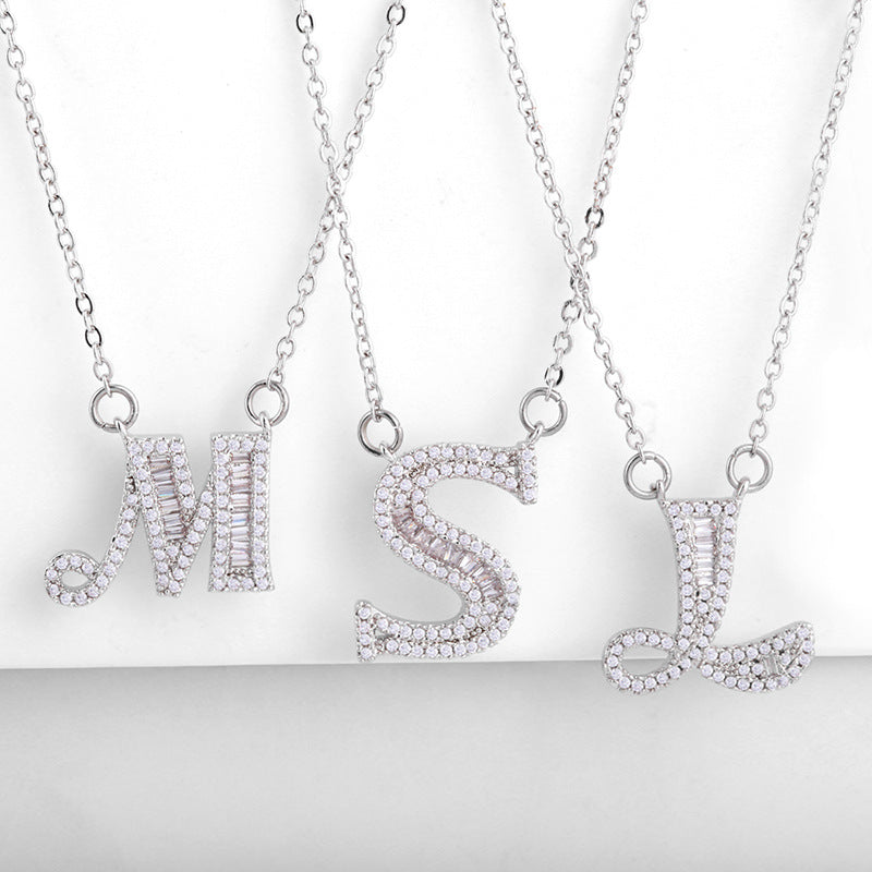 Bling Silver Letter Necklace