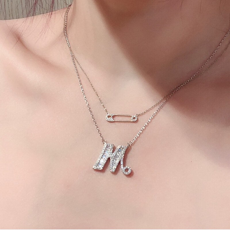 Bling Silver Letter Necklace