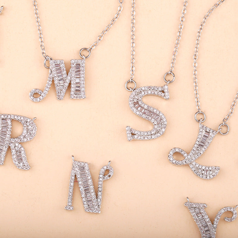 Bling Silver Letter Necklace