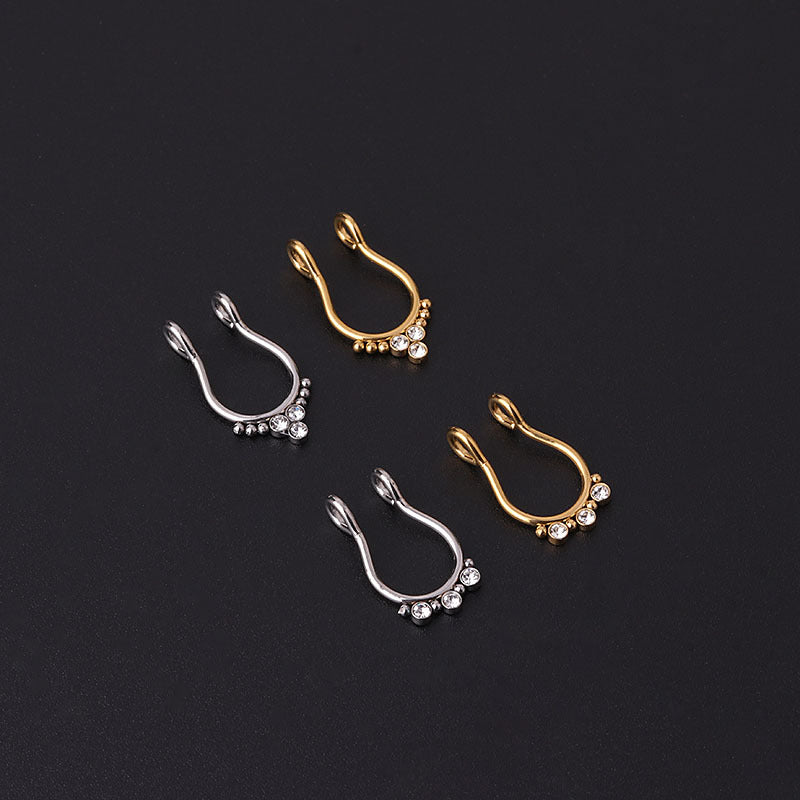 stainless steel diamond-studded u-shaped nose clip