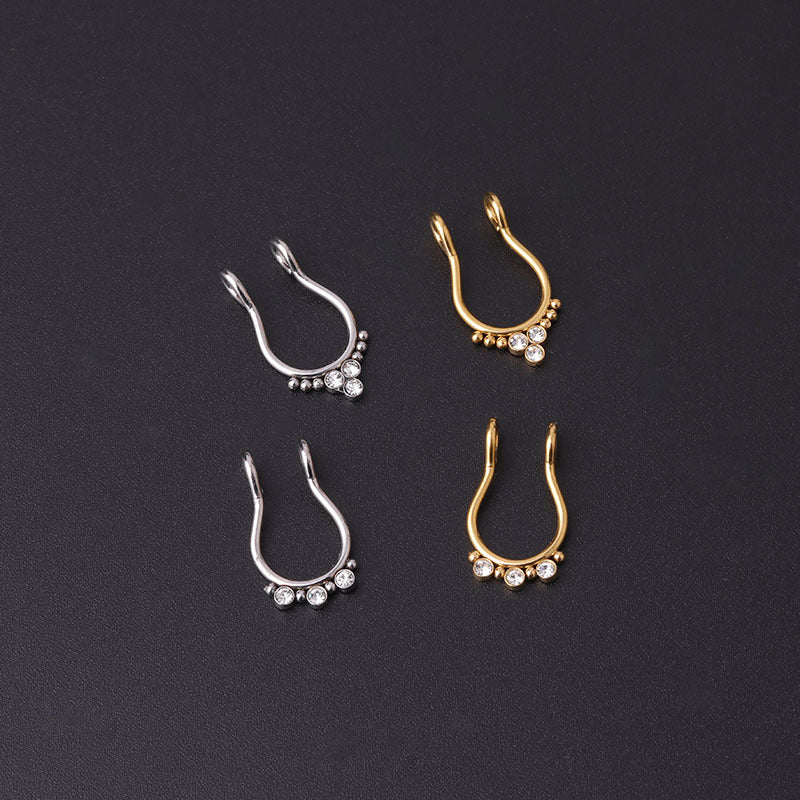 stainless steel diamond-studded u-shaped nose clip