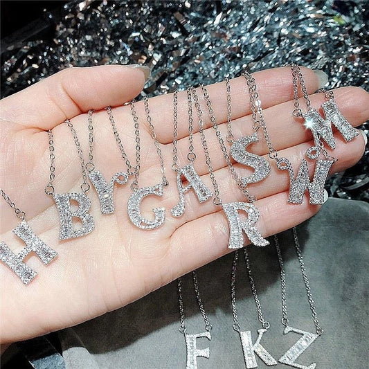 Bling Silver Letter Necklace