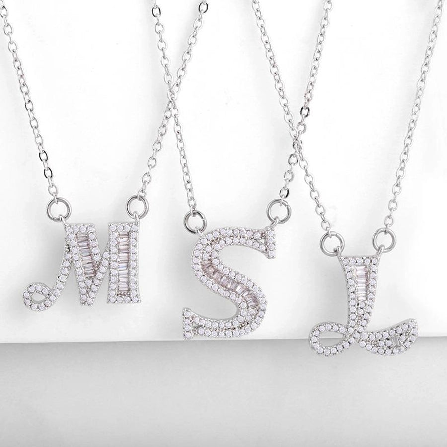 Bling Silver Letter Necklace