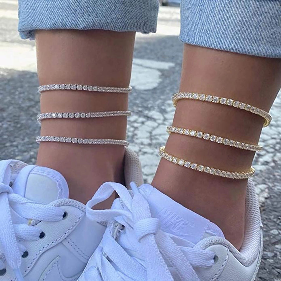 Simple Style Shiny Geometric Alloy Plating Inlay Rhinestones Unisex Anklet